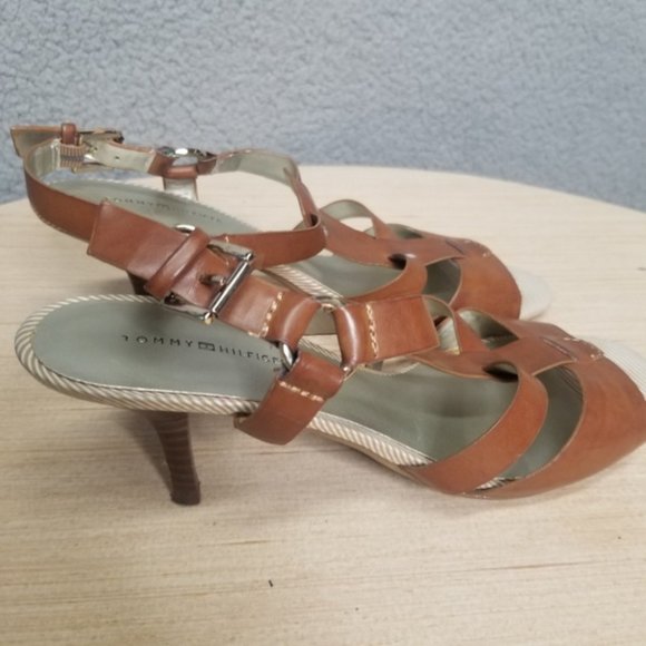 TOMMY HILFIGER WOMEN'S BROWN AUDITON OPEN-TOE SANDAL HEEL - Picture 4 of 8